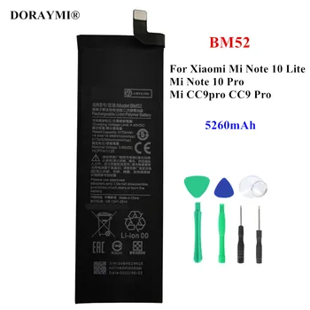 Оригинална 5260mAh BM52 телефонна батерия за Xiaomi Mi Note 10 Lite Note10 Pro Mi CC9 Pro резервни батерии Bateria+Tools