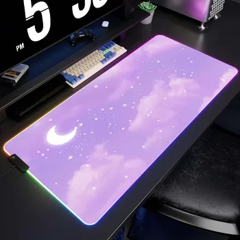 HD печат облак мишка подложка RGB цветни големи игри мишка мат LED компютър геймър заключване край подложка за мишка офис гумено бюро Мат XXL
