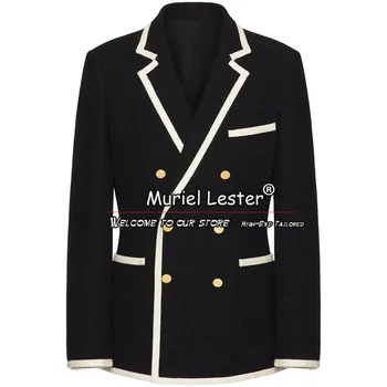 Редовен мъжки костюм яке бял ревера черно палто по поръчка 1 броя палто човек двуреден Bkazer официален бизнес връхни дрехи