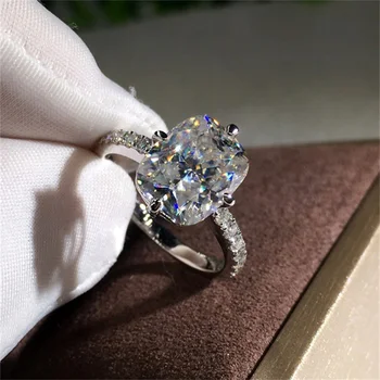 Оригинален 3 карата Moissanite скъпоценен камък Real 14 K бяло злато цвят пръстен за жени класически овална форма Bizuteria пръстен женски