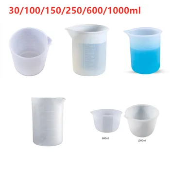 30/100/150/250/600/1000ML Силиконова измервателна чаша с мащаб DIY инструменти за правене на бижута Кристална епоксидна смола смесена мярка Инструменти за чаши