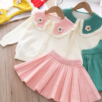 KEAIYOUHUO 2022 Зимни ежедневни розови дрехи на бебето момиче Сладък корейски стил пуловер костюми Flolwer детски дрехи 5 години