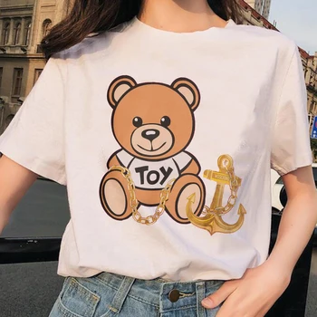 Летни ежедневни дамски тениски Kawaii мечка отпечатани жени All-мач мода улично облекло къс ръкав извънгабаритни дрехи тениска 