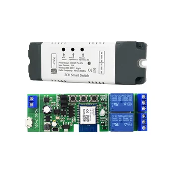 Tuya Smart WiFi Switch Relay Module 2 CH AC / DC 7-32V RF / APP Безжично дистанционно управление Интелигентен дом за Alexa Google Home