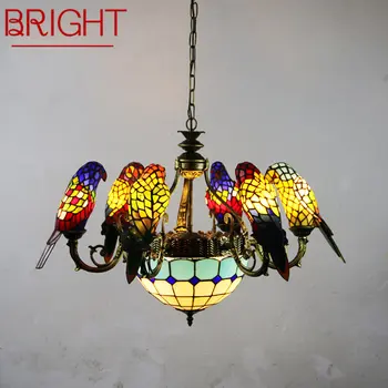 BRIGHT Тифани папагал полилей LED реколта творчески цвят стъкло висулка лампа декор за дома хол спалня хотел
