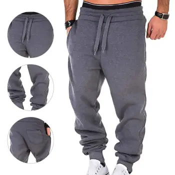 Прост топъл плътен цвят регулируем шнур мъже фитнес панталони странични джобове студоустойчиви ежедневни панталони за трекинг