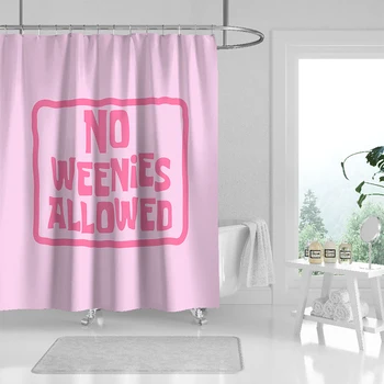 Pink Funny Shower Curtain Set No Weenies Allowed Душ завеса Декорация за баня с пластмасова кука Подходящ за домашен хотел