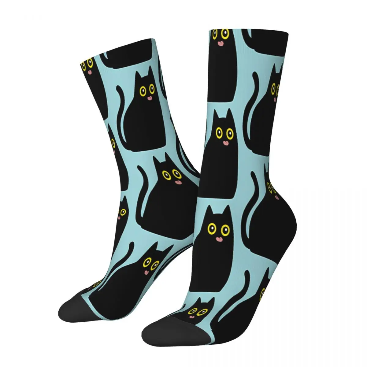 Copia De Tongue Out Black Cat Halloween Meme Socks Мъжки мъжки жени Пролетни чорапи Отпечатани