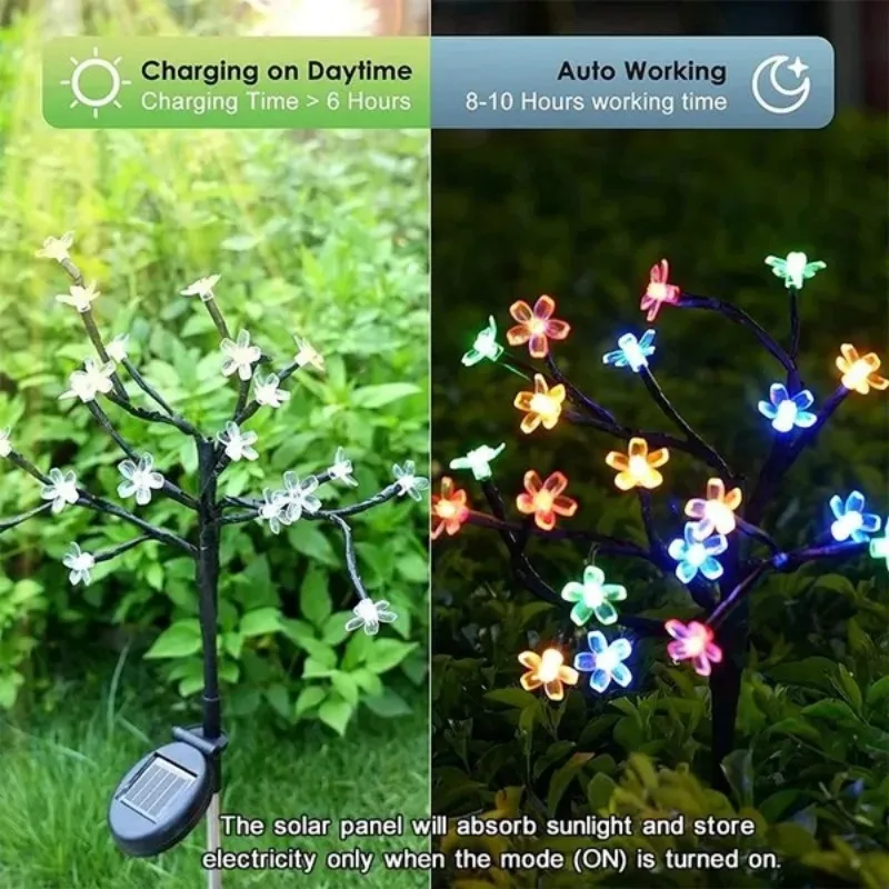 LED слънчева водоустойчива черешов цвят лотос дърво клон земята лампа, цвете декорация осветление за градина двор тревата жив плет