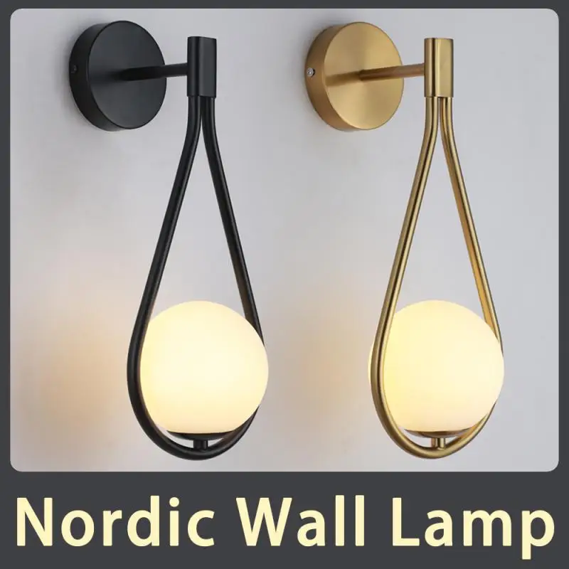 Nordic личност творчески хол метална стена лампа мода модерен минималистичен модел нощно стъкло стена лампа спалня