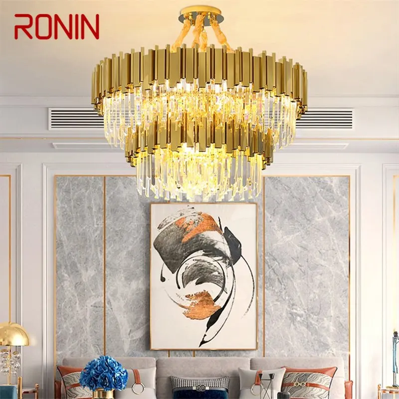 RONIN златен полилей кристална висулка лампа Постмодерно LED осветително тяло за домашна трапезария