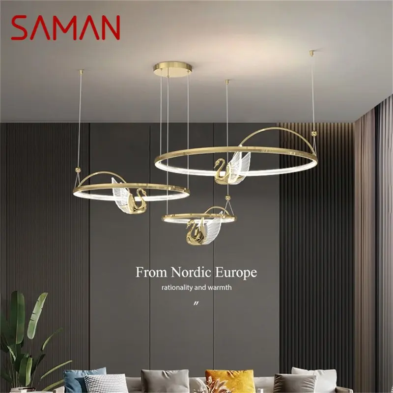 SAMAN Nordic Creative висулка светлина лебед кръг пръстен полилей лампа за спалня салон Начало модерни тела