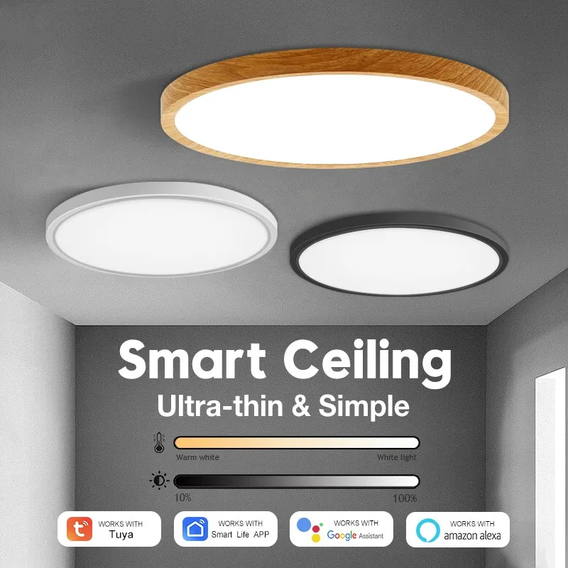 Tuya Smart LED таванна лампа Ултра тънка 0.9inch Remote / App гласов контрол Alexa / Google Control таванни светлини Осветление за хол