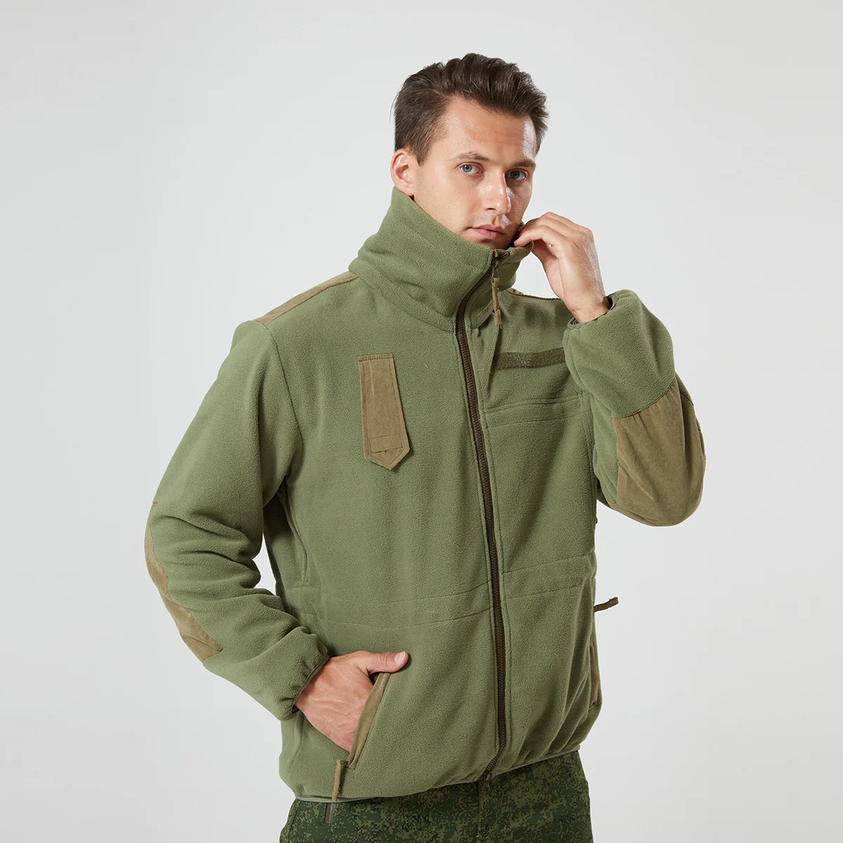 Военни руно яке мъже удебелени кадифе поло якета зимата топло открито мулти джоб пачуърк палто ветроупорен връхни дрехи