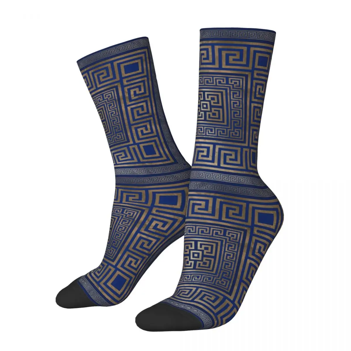 Гръцки ключ украшение гръцки меандър чорапи мъже жени смешно щастливи чорапи новост пролет лято есен зима средна тръба чорапи подарък