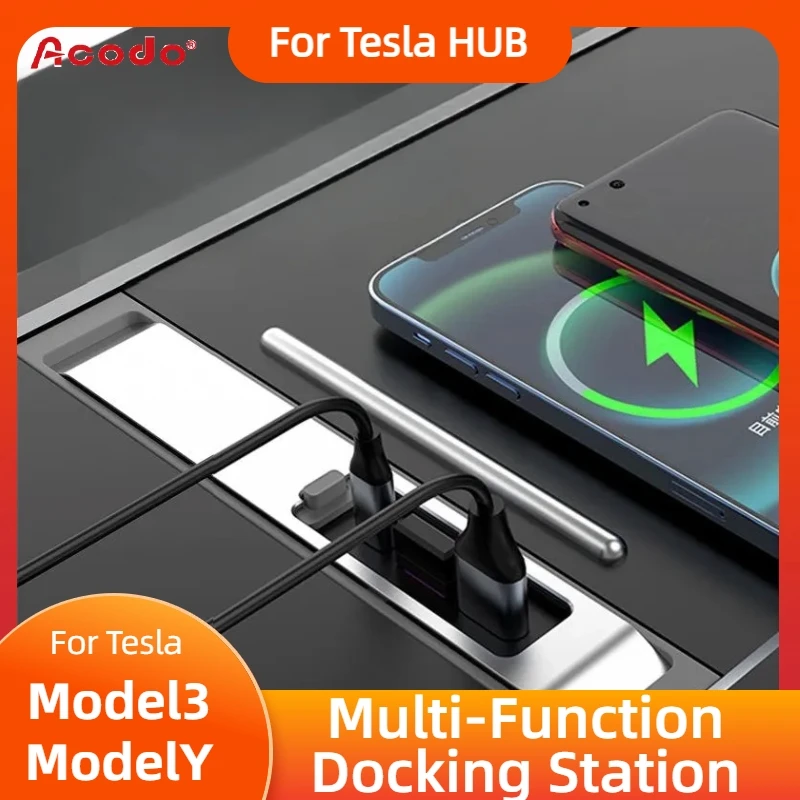 Интелигентна докинг станция за Tesla Модел Y Модел 3 2023 USB шунт хъб адаптер за кола Разпределител на захранване Устойчив на прах и пръски