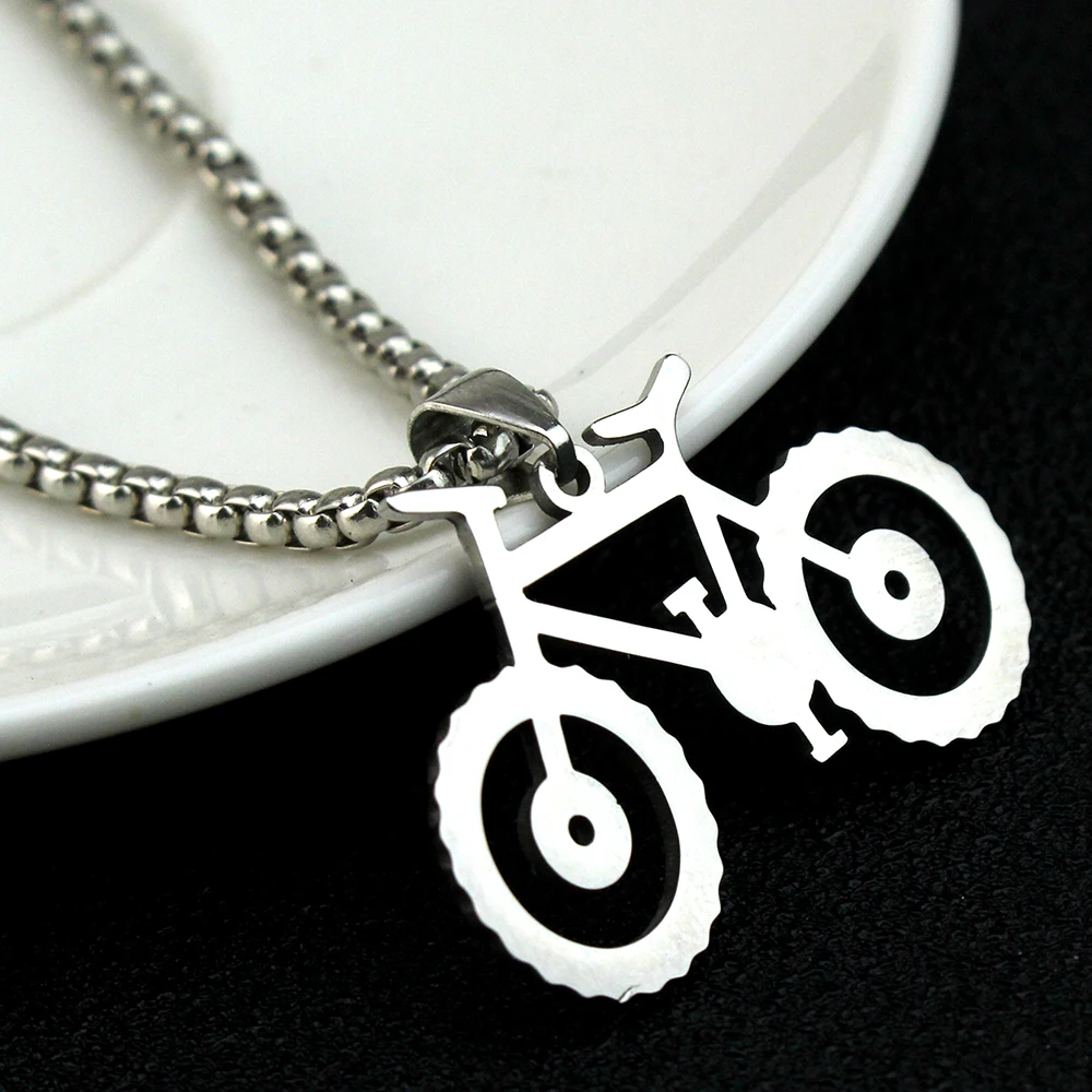 Колие за велосипеди за жени Мъж сребърен цвят чокър от неръждаема стомана висулка огърлица ангажимент бижута аксесоари подарък
