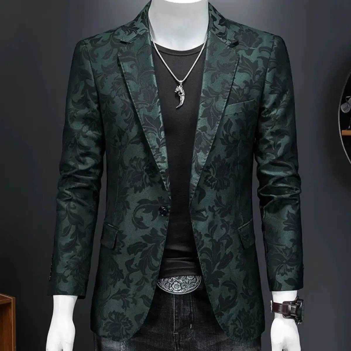Мъжки костюм якета Blazer палто тънък годни смарт случайни пролетта мода облекло азиатски еднореден корейски черно ново пристигане x76