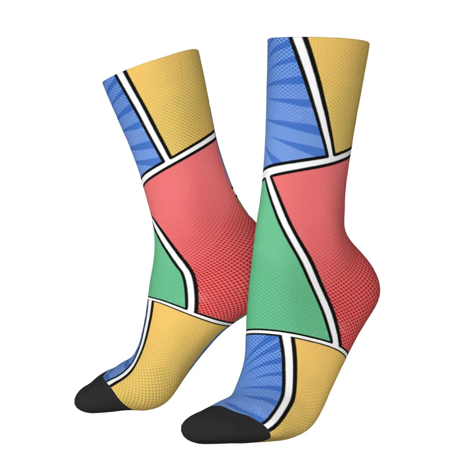 Смешни луд чорап за мъже Комбинация от цветови блокове Хип-хоп Harajuku Happy Pattern Printed Boys Crew Sock Новост Подарък