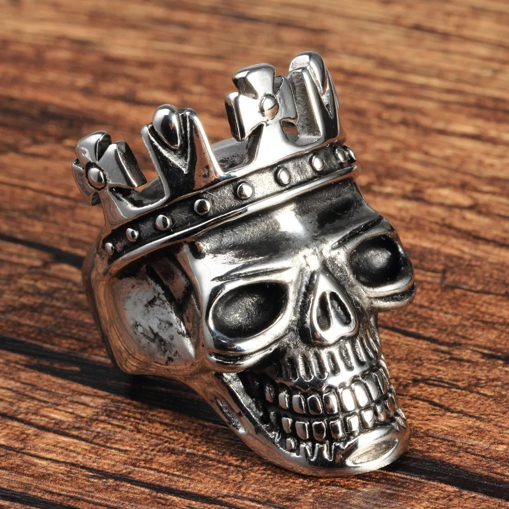 Сребърен цвят Череп пръстен корона златни черепи мъж пръстен Декорации за нощен клуб