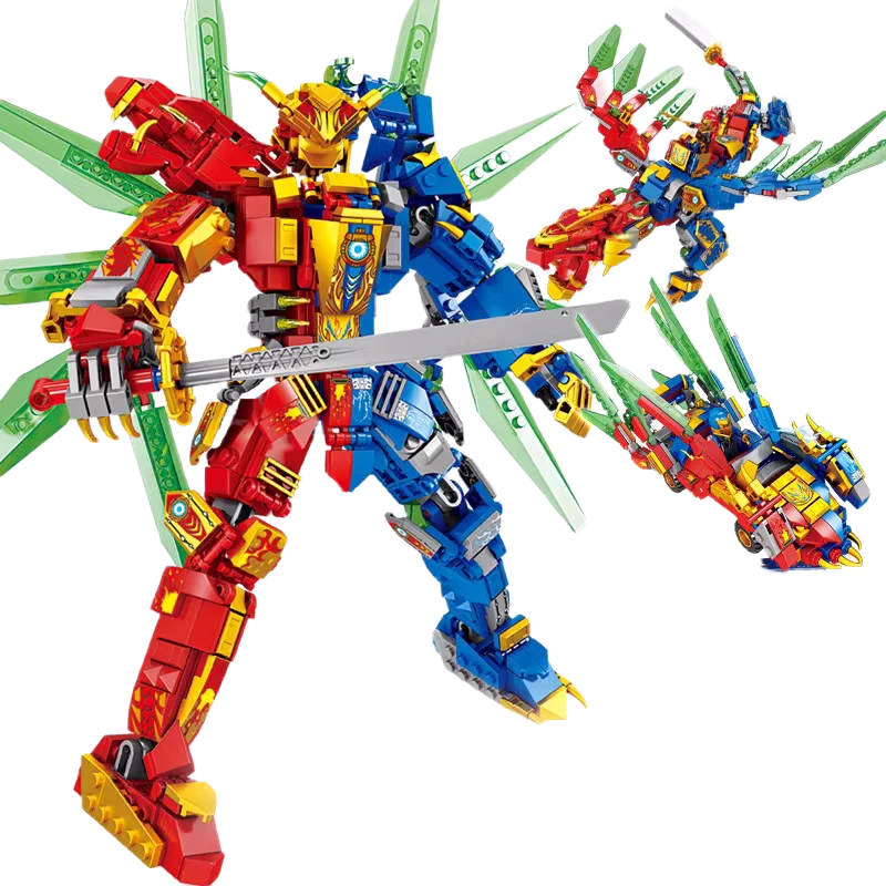 Трансформация Механичен Бог на войната Градивни блокове Пъзел Сглобяване Готини Форма Орнаменти Детски играчки Момчета Подаръци за рожден ден